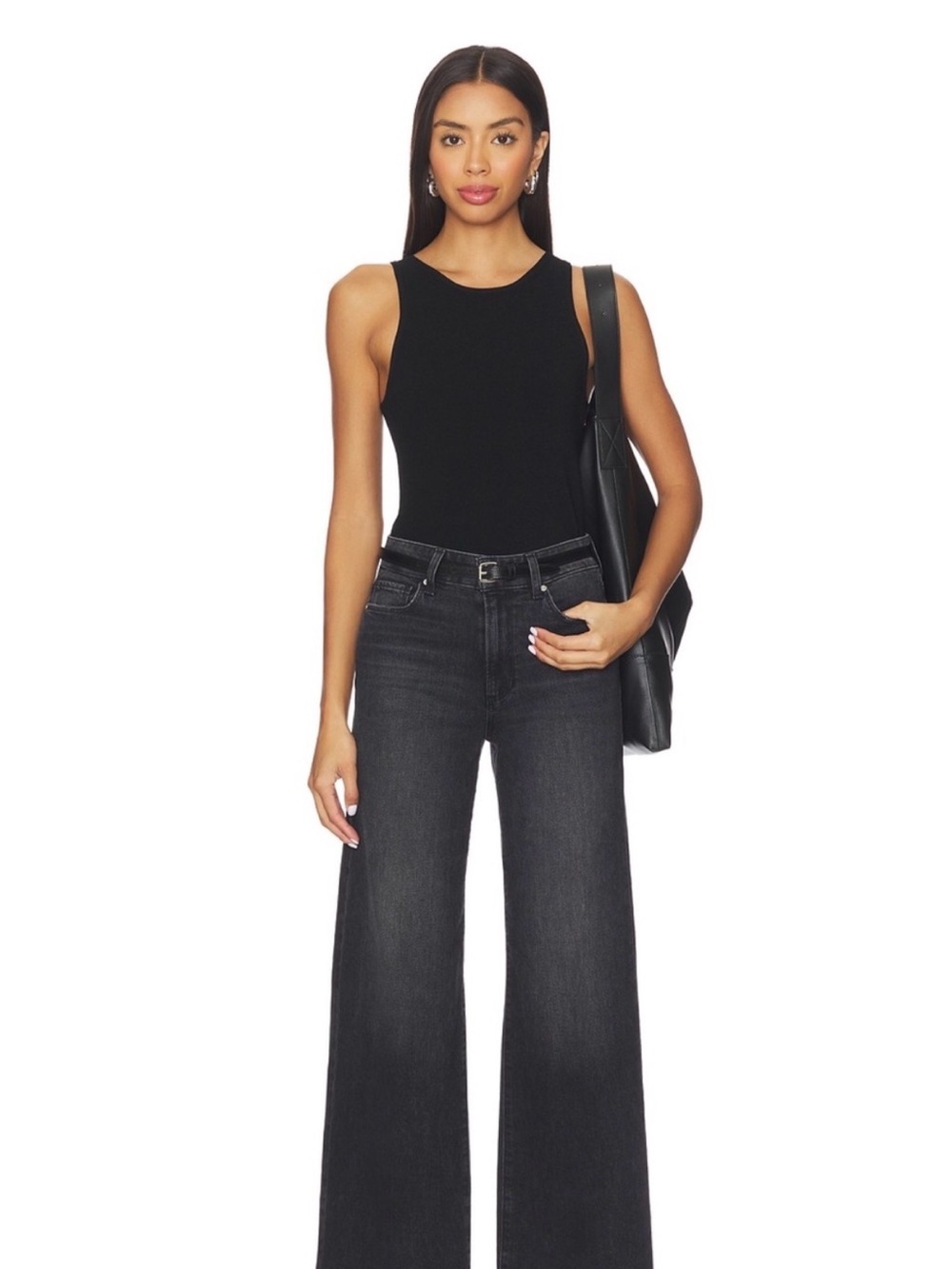 PAIGE Anessa Black Wide-Leg High-Rise Jeans